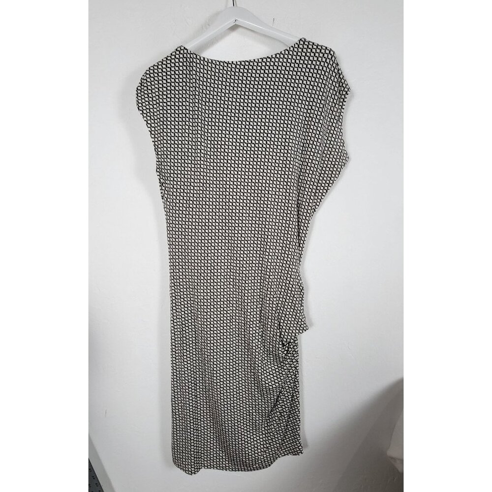 Cabi Womens Black White Geometric Cowl Neck Ruched Midi Dress Large Stretch #614 - Picture 2 of 9